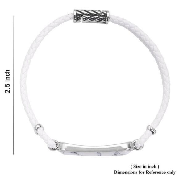 White Howlite ✦ Leather Bracelet ✦ 17ctw Stainless Magnetic Clasp 8" Unisex - Picture 7 of 8